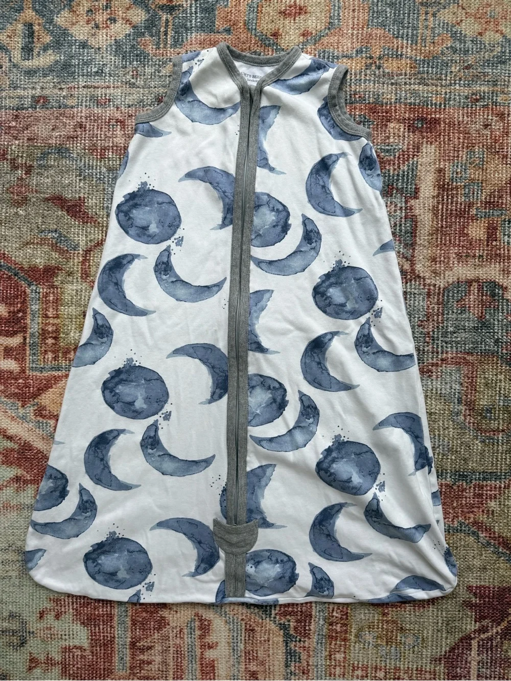 Burt's Bees Baby 100% Organic Cotton Sleep Sack Blue/White/Gray Sz L 12-18 Mths